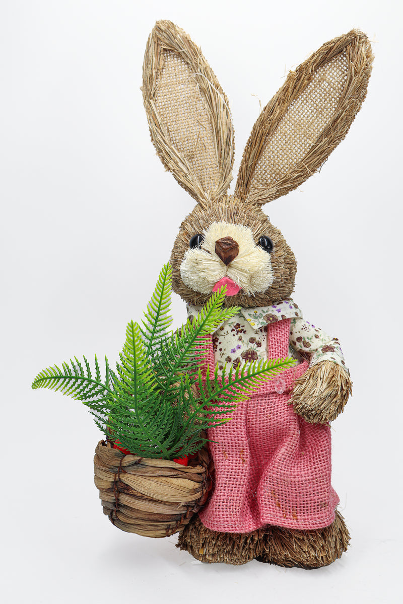 Coneja de Paja Vestido Rosa Canasta 35cm