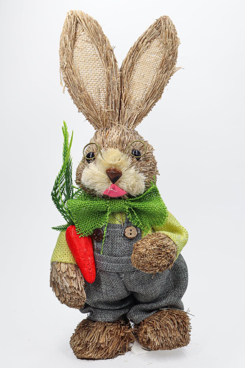 Conejo de Paja Jardinera Gris Zanahoria 35cm